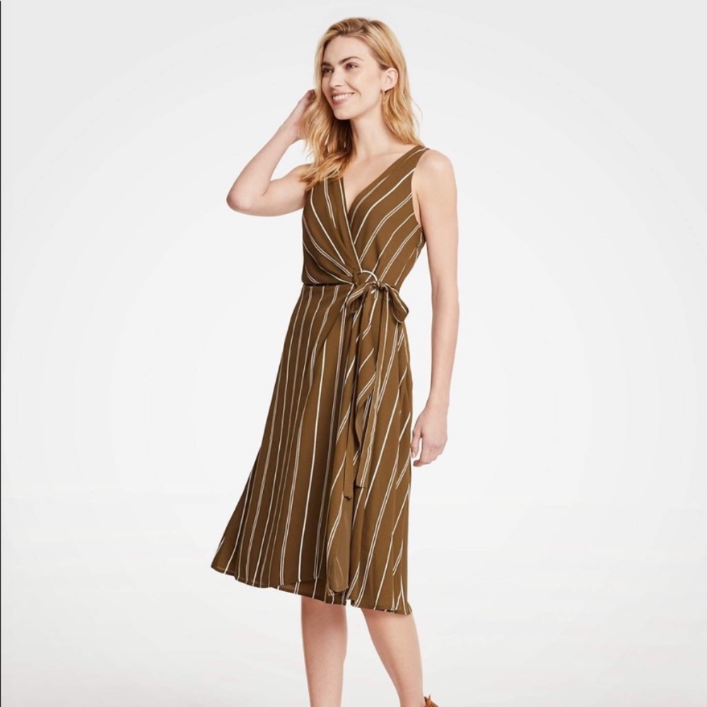 Ann Taylor Olive Striped Wrap Dress